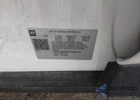 2023 Chevrolet Bolt Ev Fwd 1Lt from USA, damaged, VIN 1G1FW6S03P4205123